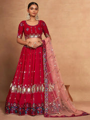 Alluring Rani Pink Sequins Georgette Wedding Wear Lehenga Choli