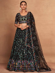 Fascinating Black Sequins Georgette Party Wear Lehenga Choli