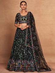 Fascinating Black Sequins Georgette Party Wear Lehenga Choli