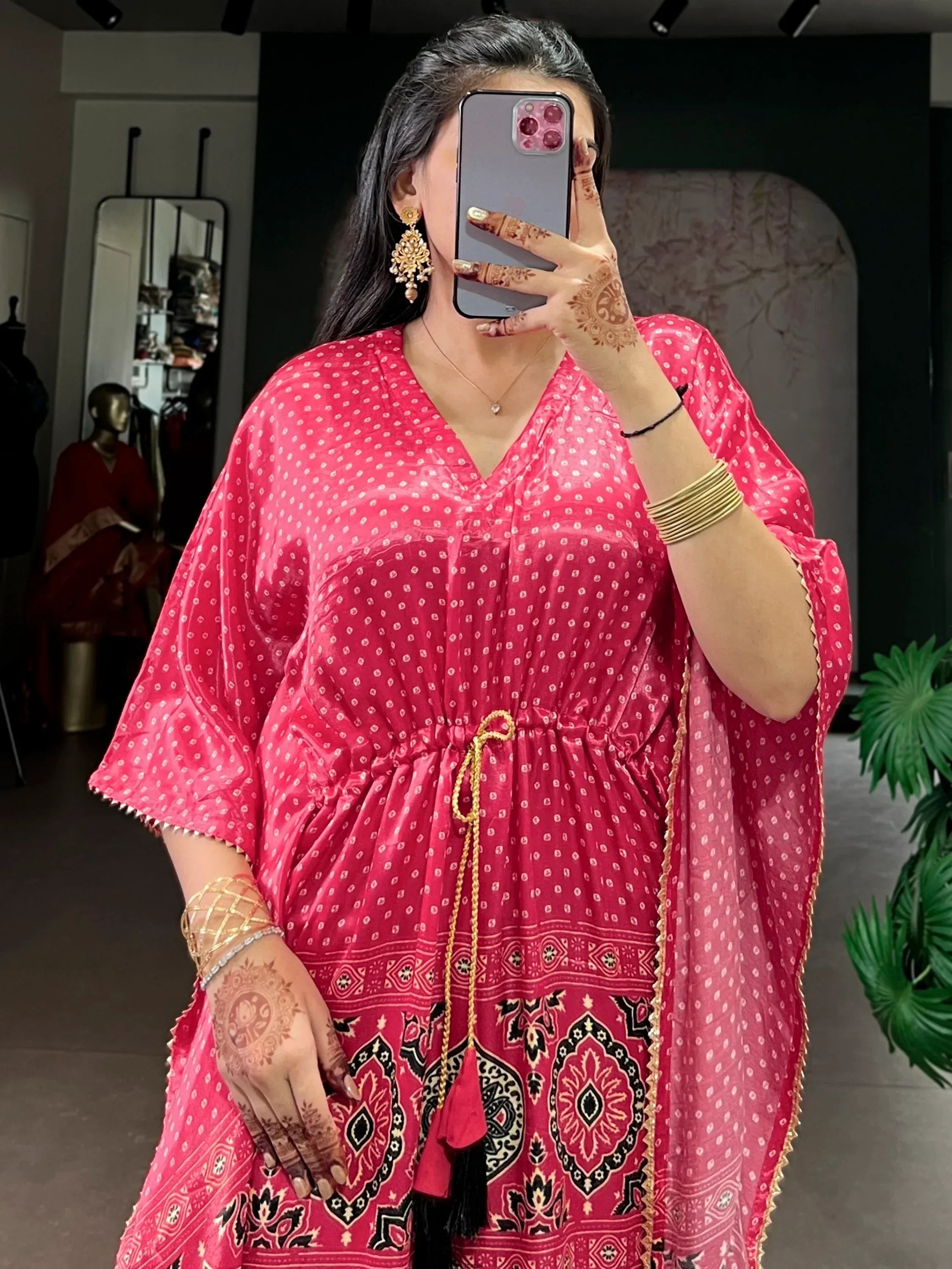 Enchanting Rose Pink Gota Laced Gaji Silk Marriage Wear Kaftan