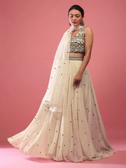 Dazzling Beige Thread Embroidered Georgette Festival Wear Lehenga Choli
