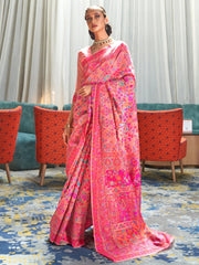 Gorgeous Pink Weaving Silk Wedding Wear Saree With Blouse