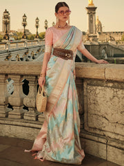 Fascinating Multi-Color Zari Weaving Satin Event Wear Saree With Blouse