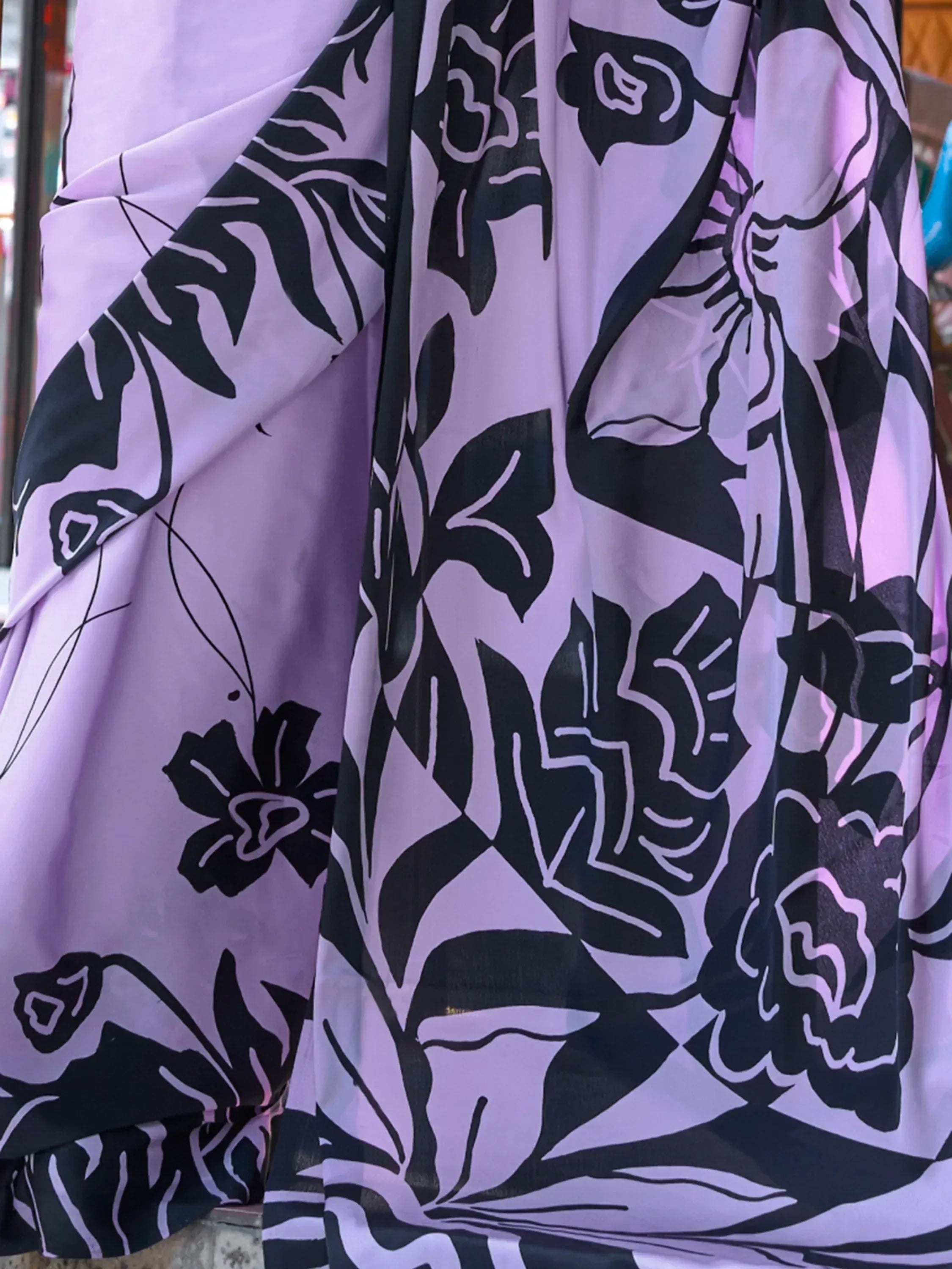 Appealing Lavender Color Printed Satin Casual Wear Saree With Blouse