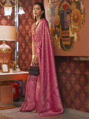 Gleaming Rani Pink Silk Zari Weaving Party Wear Saree With Blouse