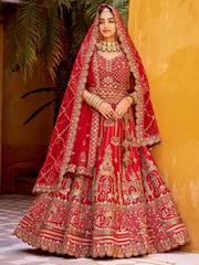 Attractive Red Hand Work Silk Bridal Lehenga Choli With Double Dupatta