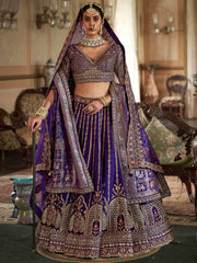 Graceful Royal Blue Sequins Silk Bridal Wear Lehenga With Double Dupatta