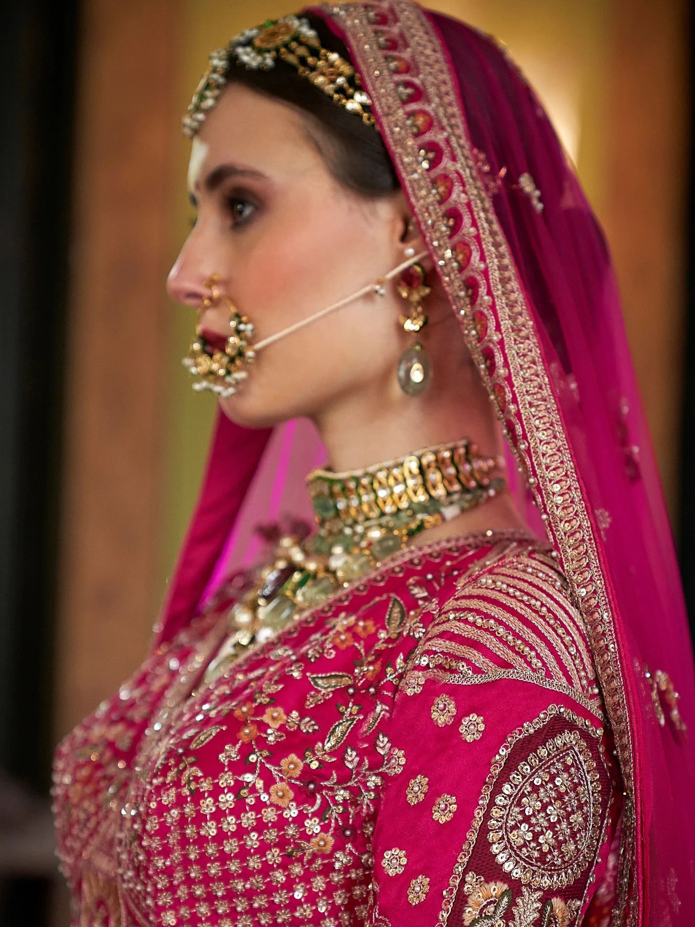 Charming Pink Thread Work Silk Bridal Wear Lehenga Choli With Double Dupatta