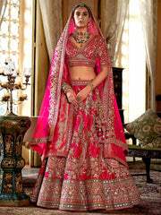Gorgeous Pink Sequins Silk Bridal Wear Lehenga Choli With Double Dupatta