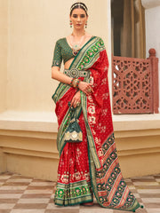 Fabulous Red Patola Printed Silk Wedding Wear Saree With Blouse