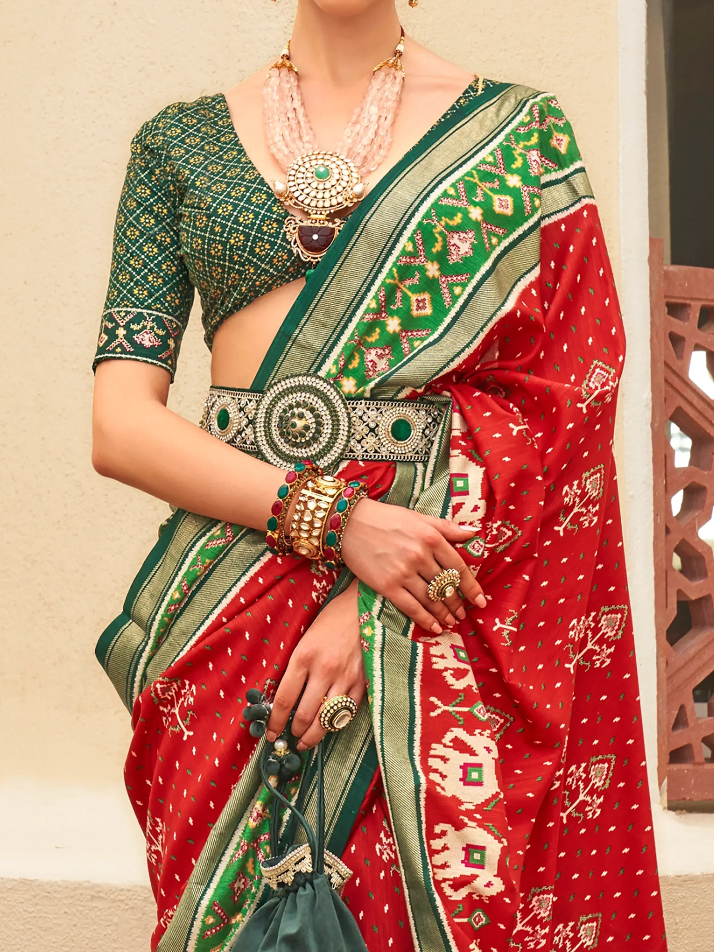 Fabulous Red Patola Printed Silk Wedding Wear Saree With Blouse