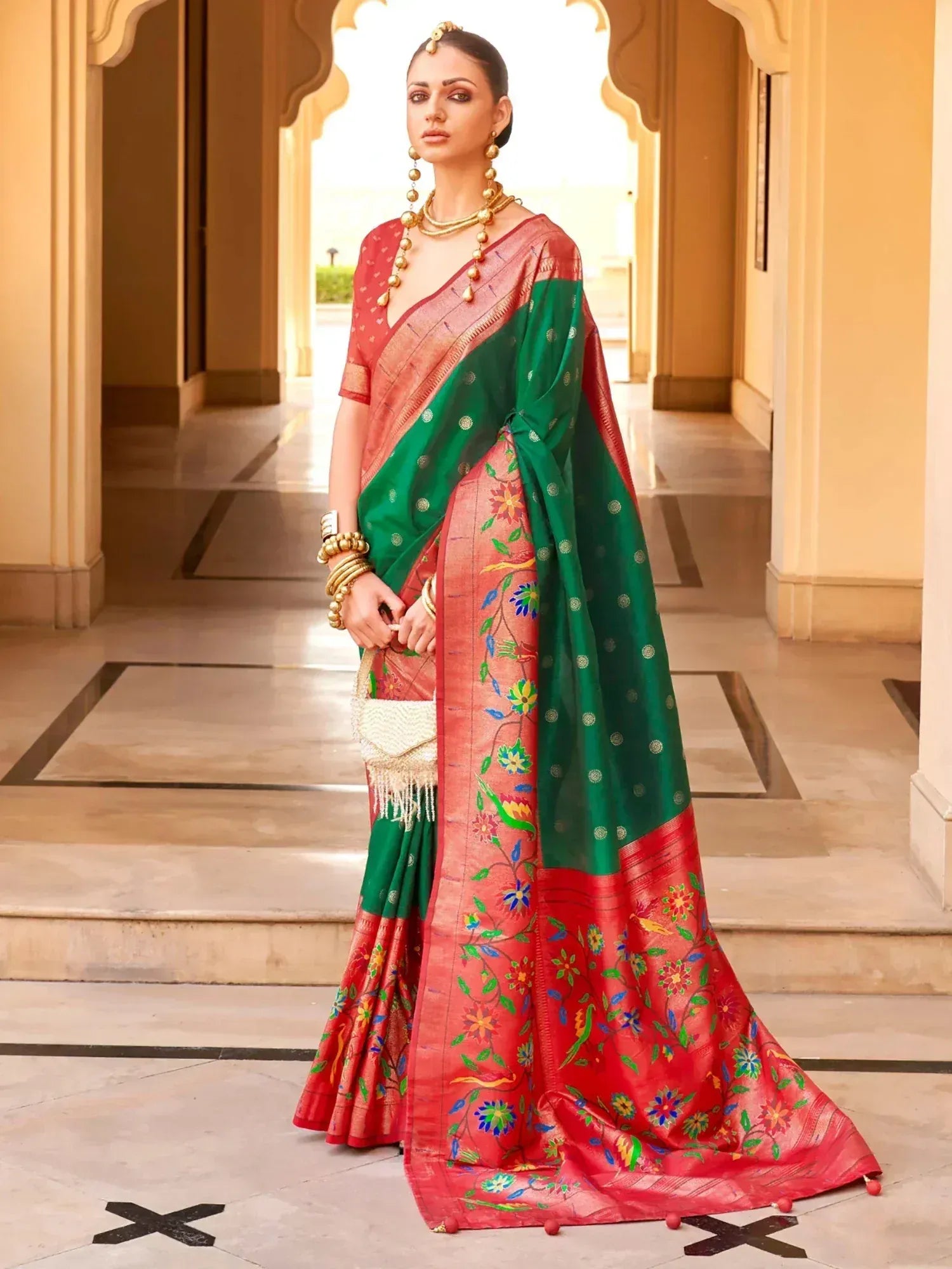 Charming Green Digital Printed Silk Festival Wear Saree With Blouse