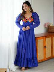 Beautiful Blue Digital Printed Georgette Navratri Special Gown