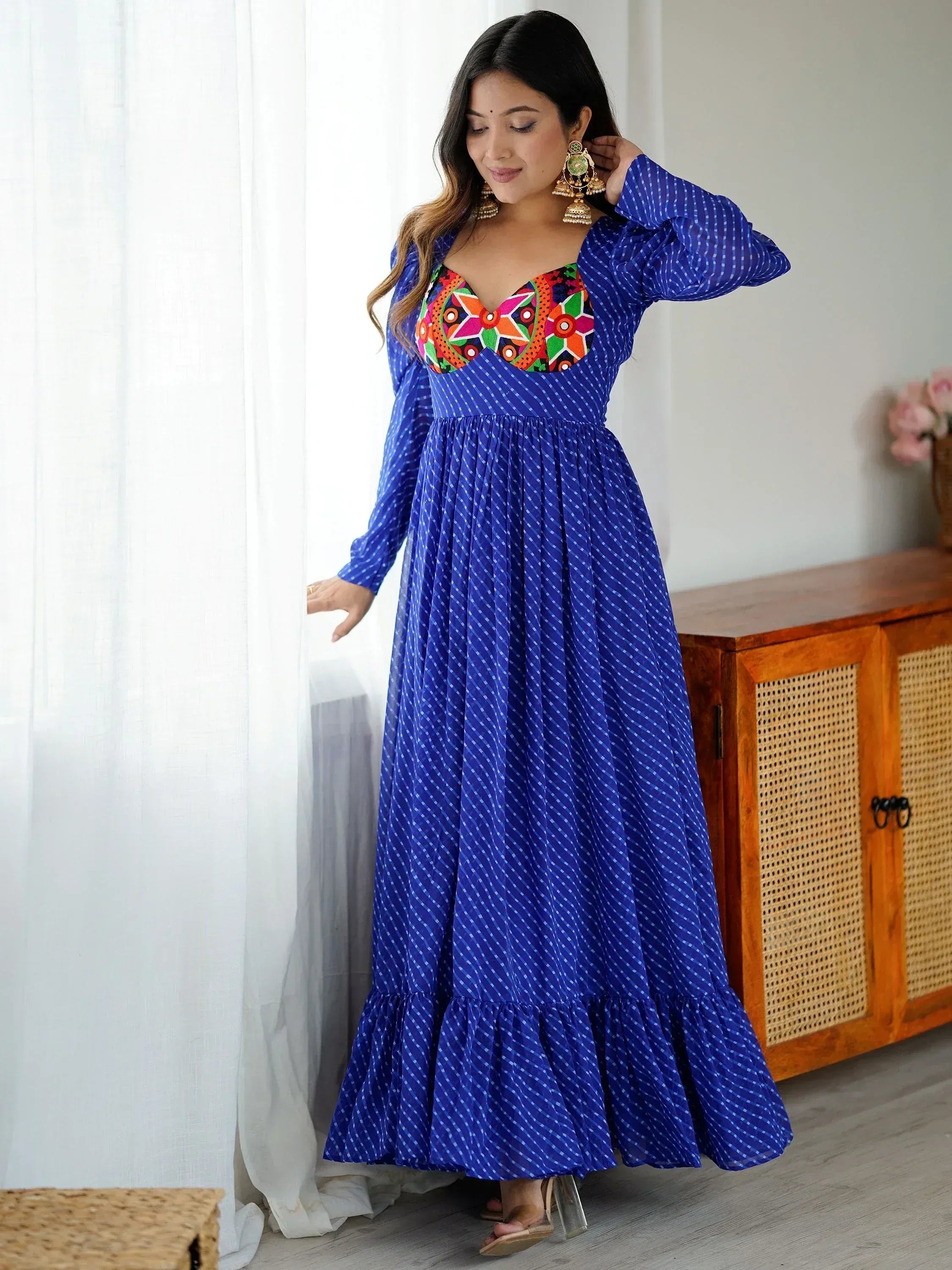 Beautiful Blue Digital Printed Georgette Navratri Special Gown