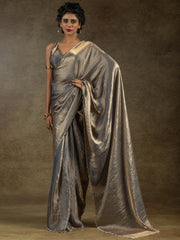 Stunning Grey Satin Party Wear Pre-Stitched Saree With Blouse
