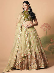 Impressive Pista Green Net Embroidered Wedding Lehenga Choli