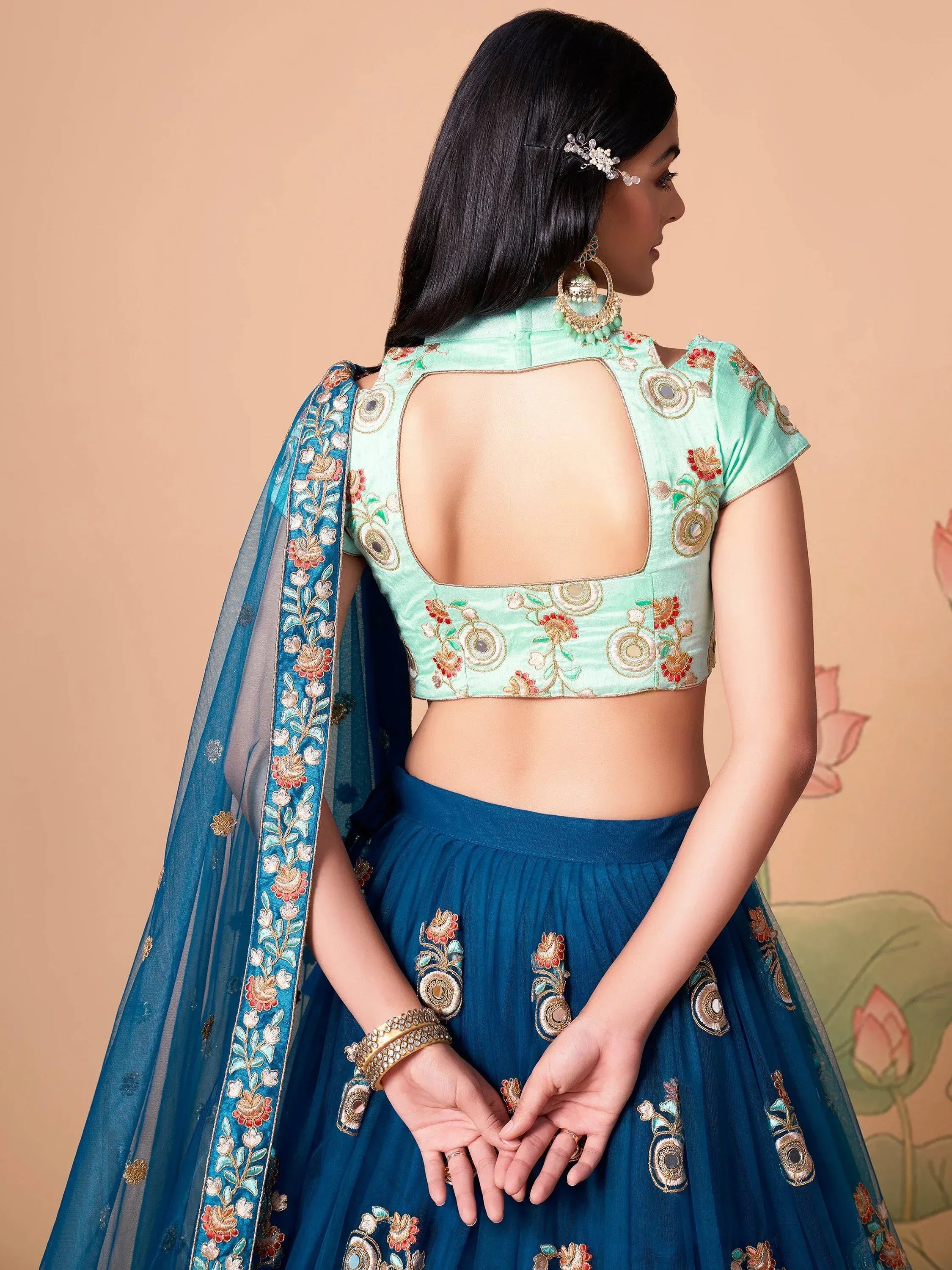 Sparkling Blue Embroidered Net Wedding Wear Plus Size Lehenga Choli