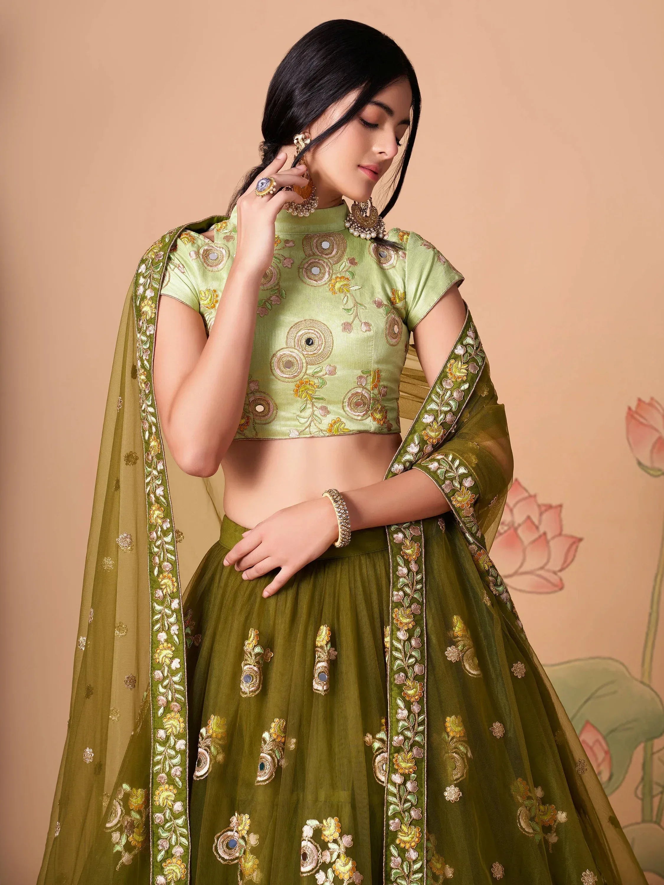Dazzling Green Embroidered Net Marriage Wear Plus Size Lehenga Choli