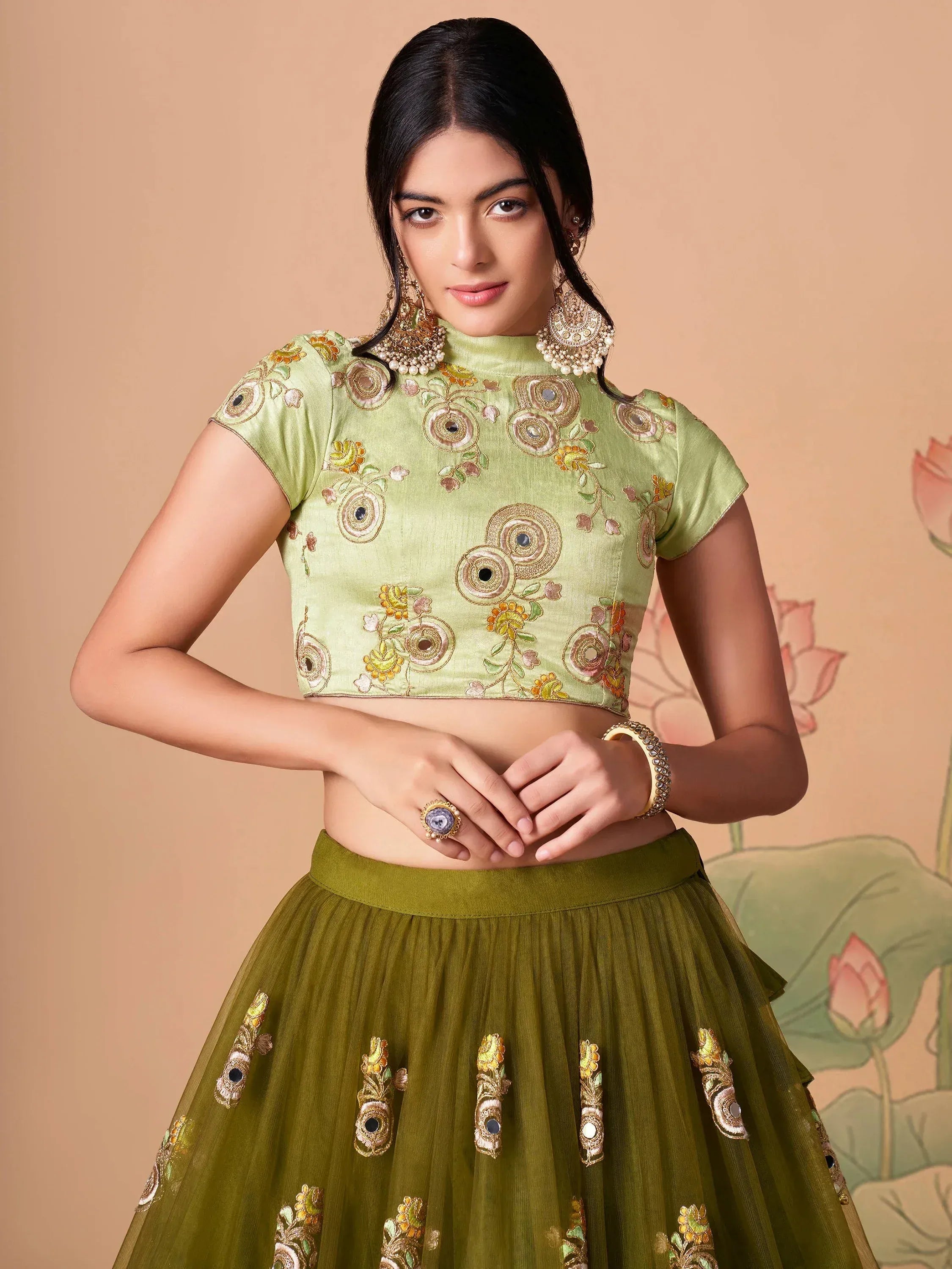 Dazzling Green Embroidered Net Marriage Wear Plus Size Lehenga Choli