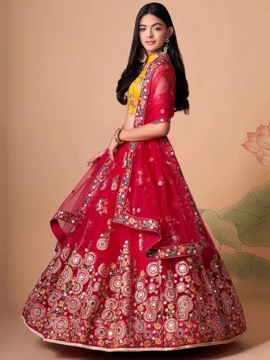 Vibrant Pink embroidered Net Designer Lehenga choli
