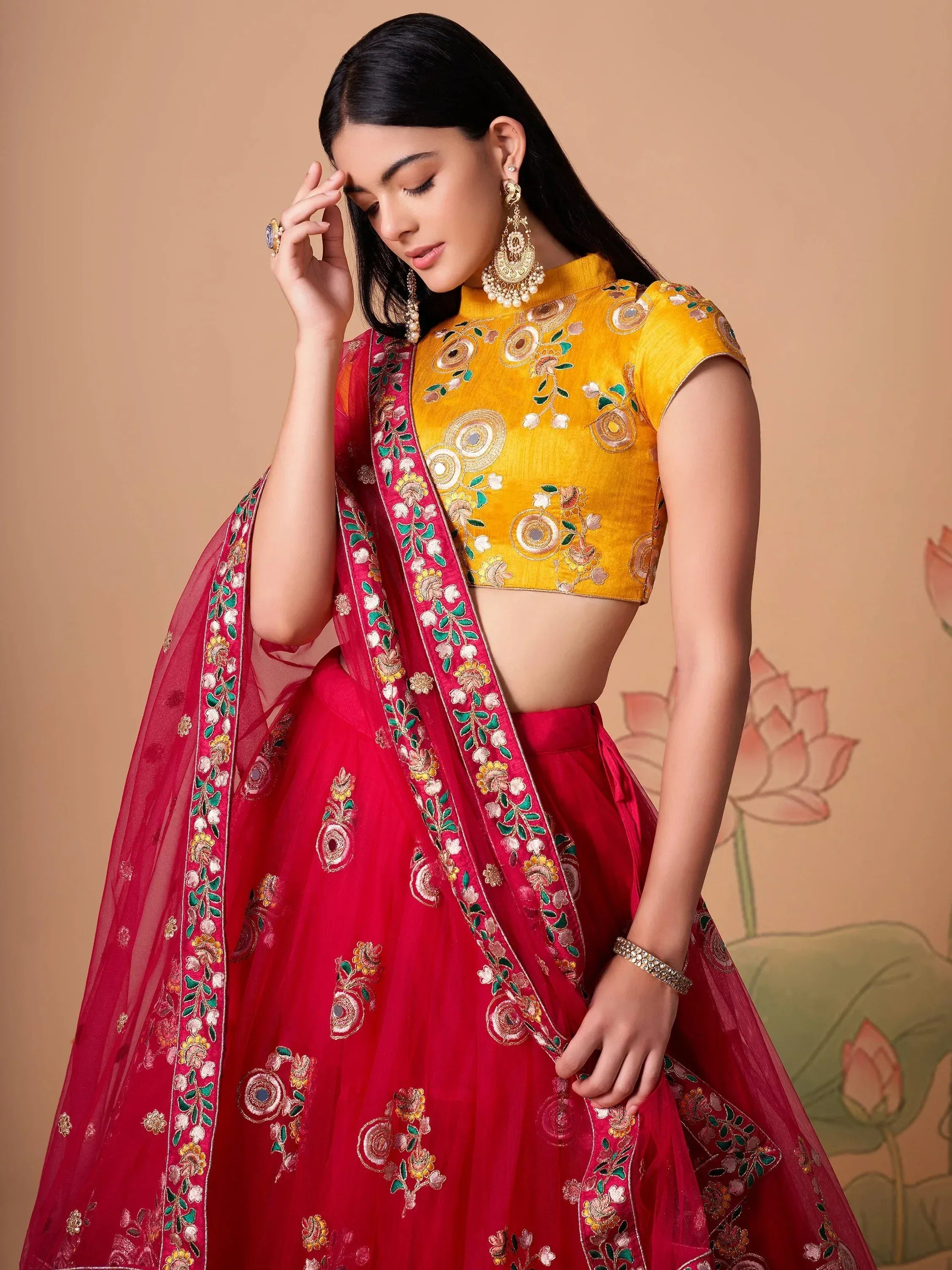 Beautiful Pink Embroidered Net Wedding Wear Plus Size Lehenga Choli