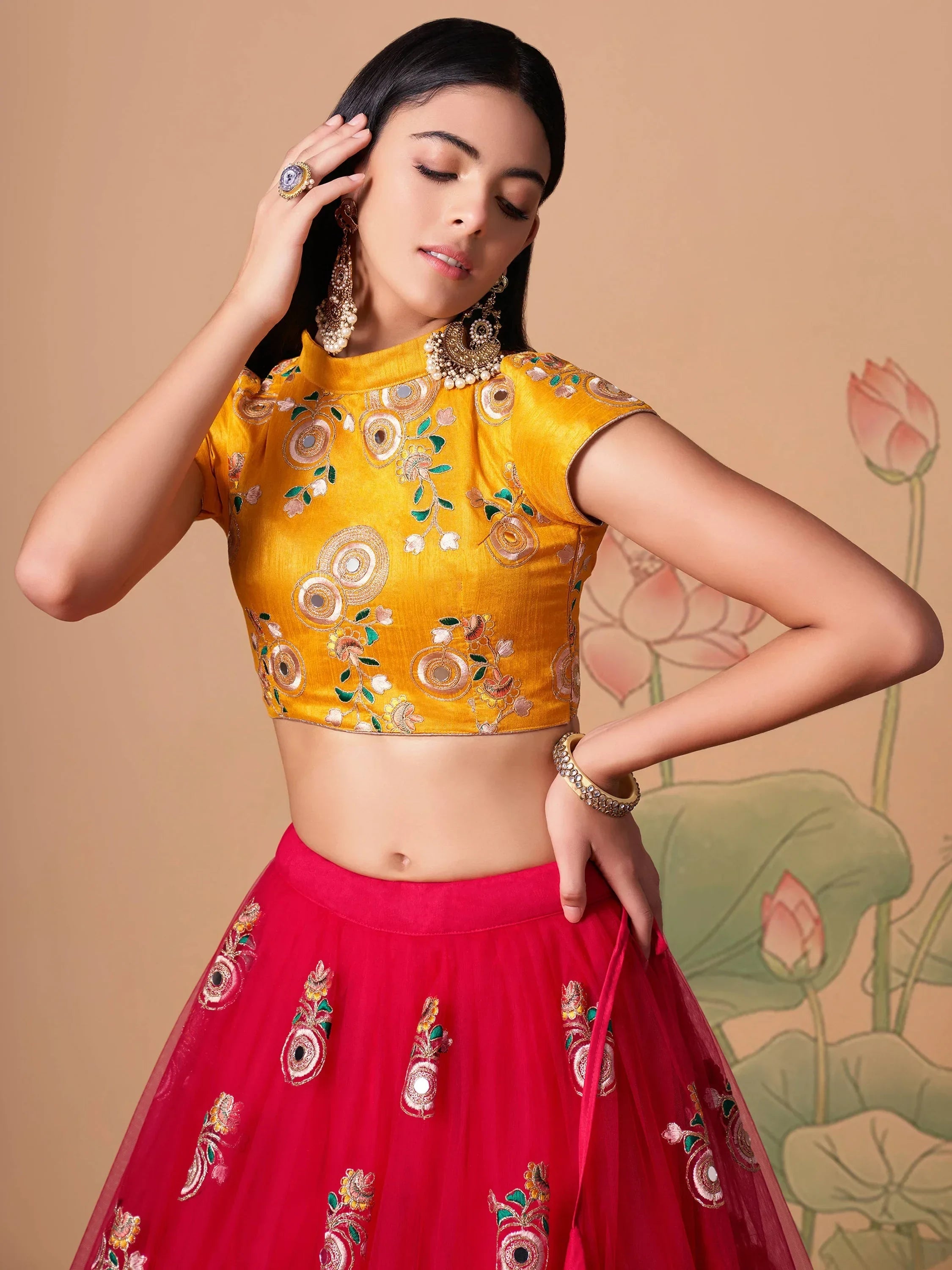 Vibrant Pink embroidered Net Designer Lehenga choli