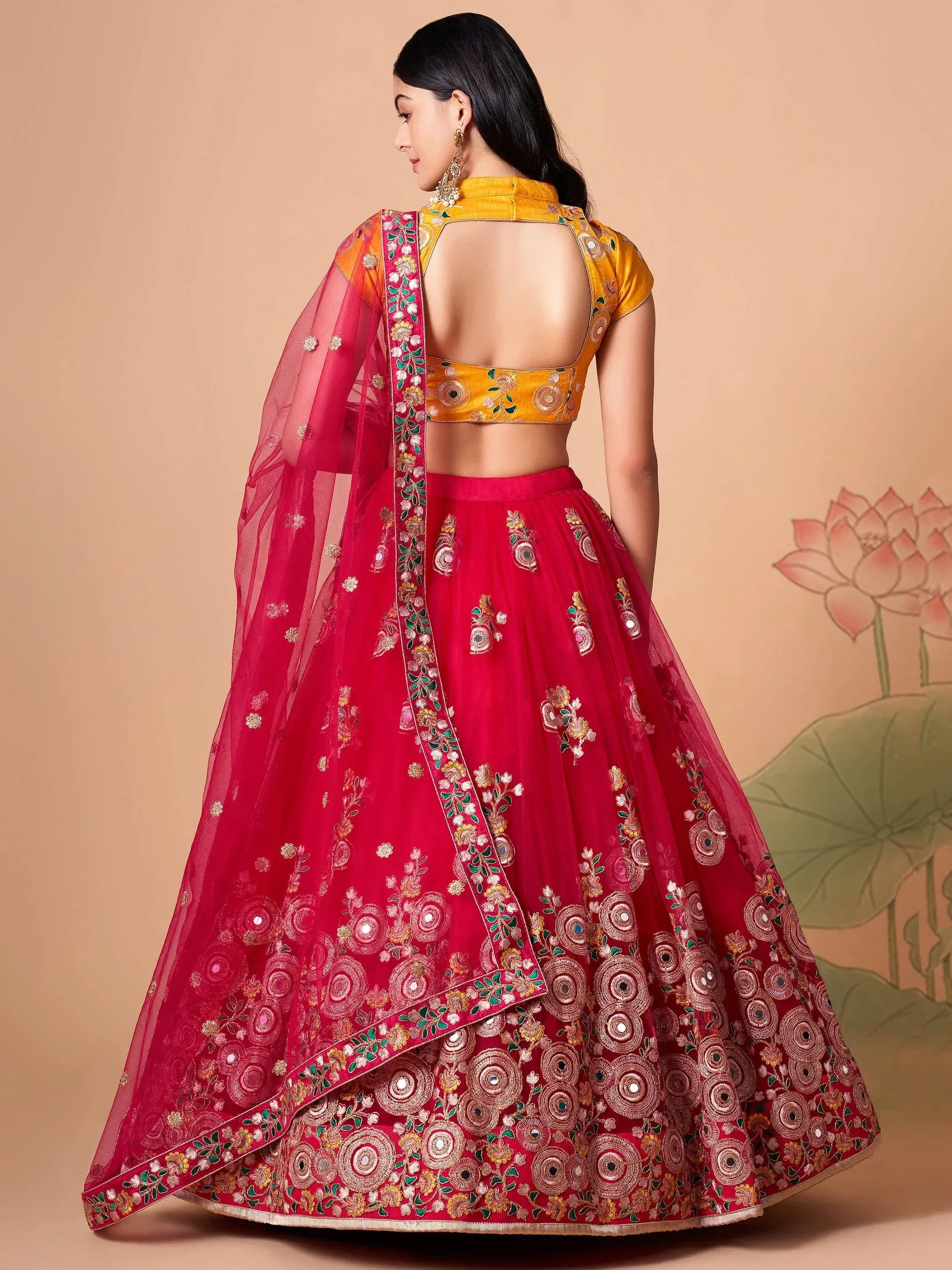 Beautiful Pink Embroidered Net Wedding Wear Plus Size Lehenga Choli