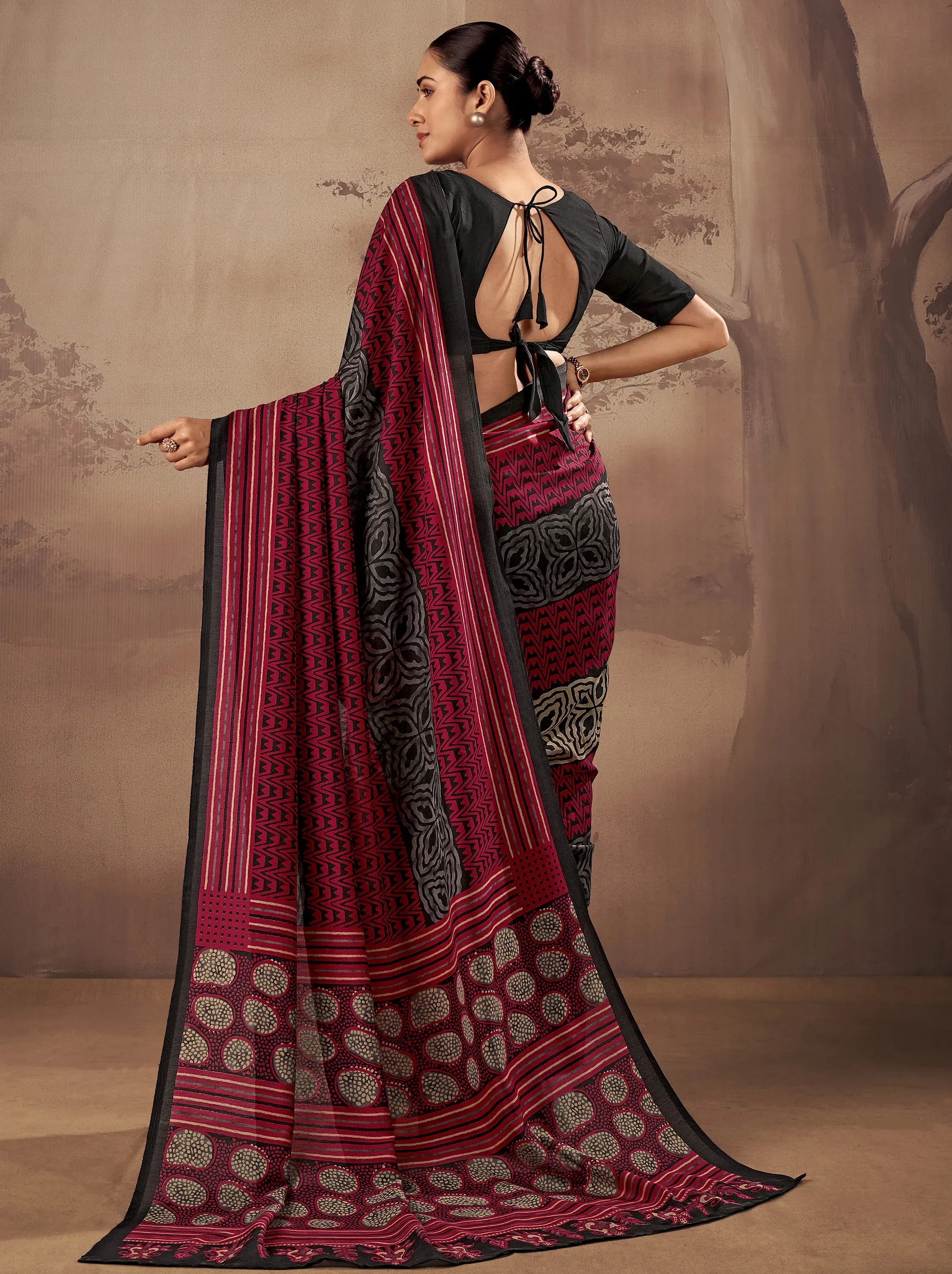 Amazeballs Red Digital Printed Cotton Office Wear Saree With Blouse
