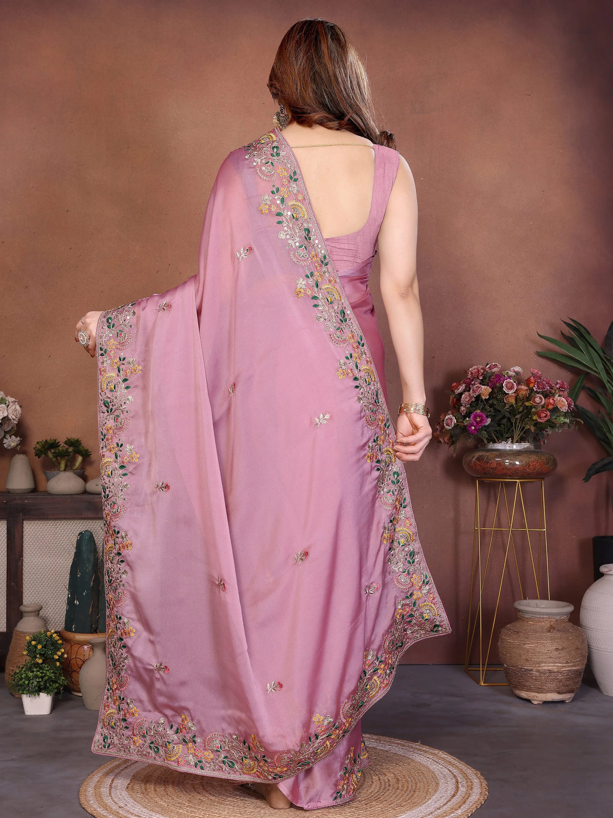 Superb Pink Dori Work Silk Function Wear Saree With Blouse
