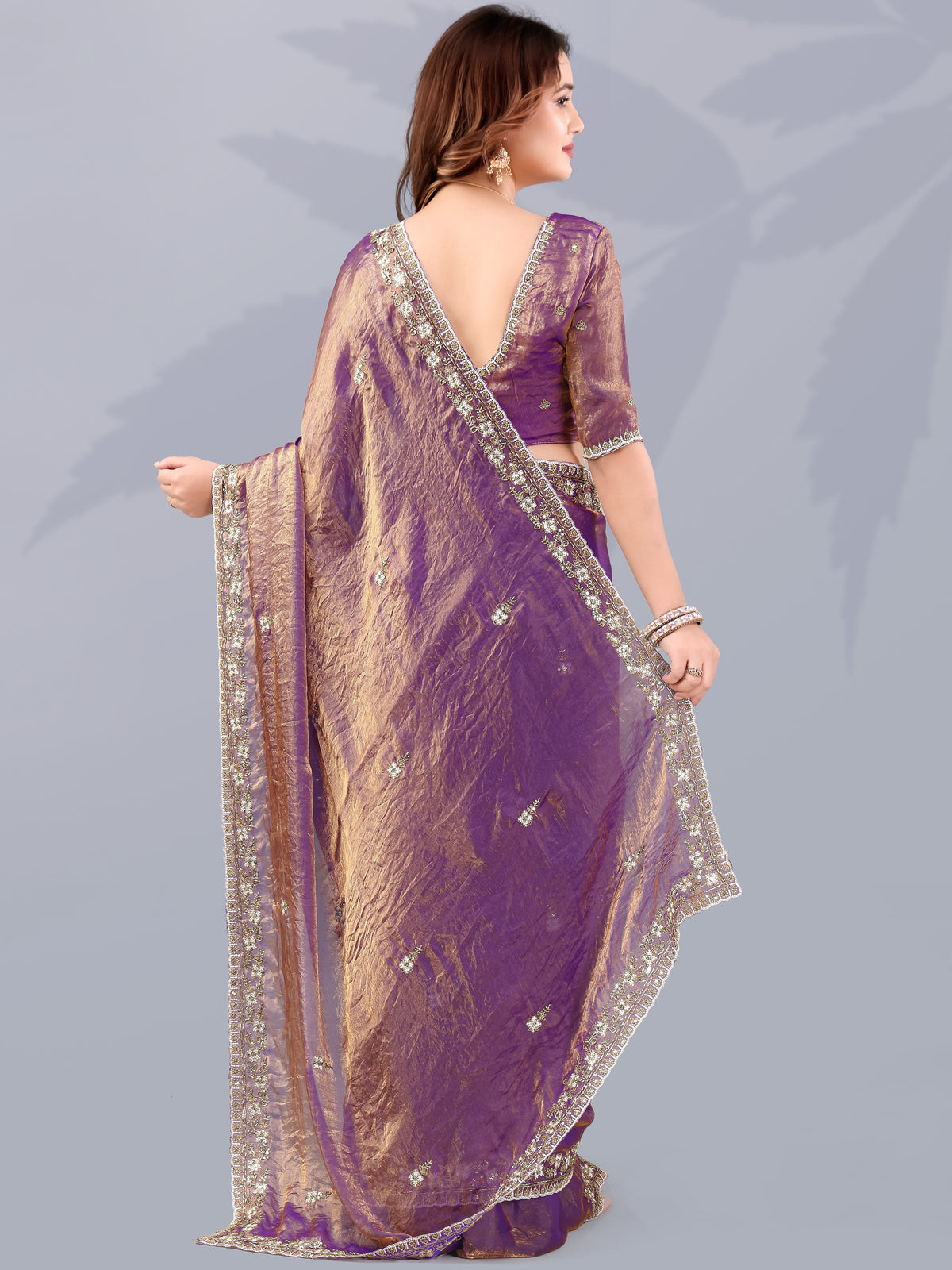 Noteworthy Purple Sequins Silk Reception Wear Saree With Blouse