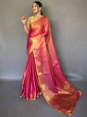 Precious Pink Silk Zari Weaving Festival Wear Saree With Blouse