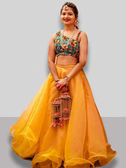 Enchanting Mustard Yellow Organza Function Wear Lehenga Choli