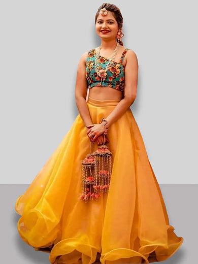Enchanting Mustard Yellow Organza Function Wear Lehenga Choli
