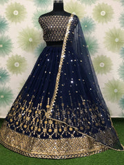 Fetching Navy Blue sequins embroidered Georgette Party Wear Lehenga Choli
