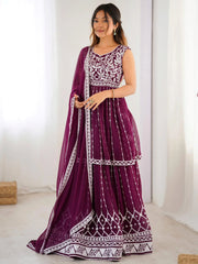 Stylish Wine Sequins Embroidered Designer Lehenga With Peplum Top