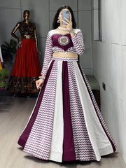 Delicate Purple Rayon Mirror Work Navratri Special Lehenga Choli