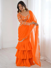 Graceful Orange Sequins Georgette Festival Wear Lehenga Saree