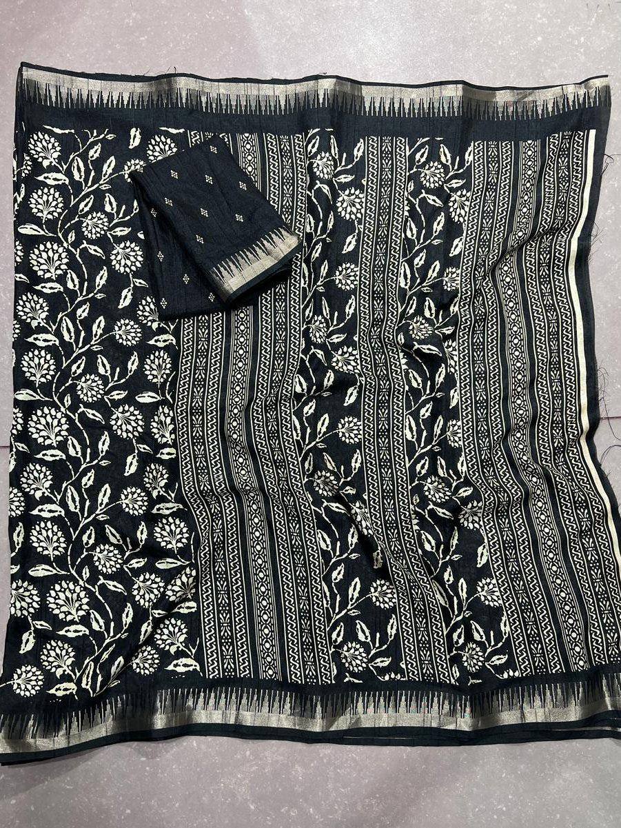 Graceful Black Zari Border Silk Daily Wear Saree With Blouse