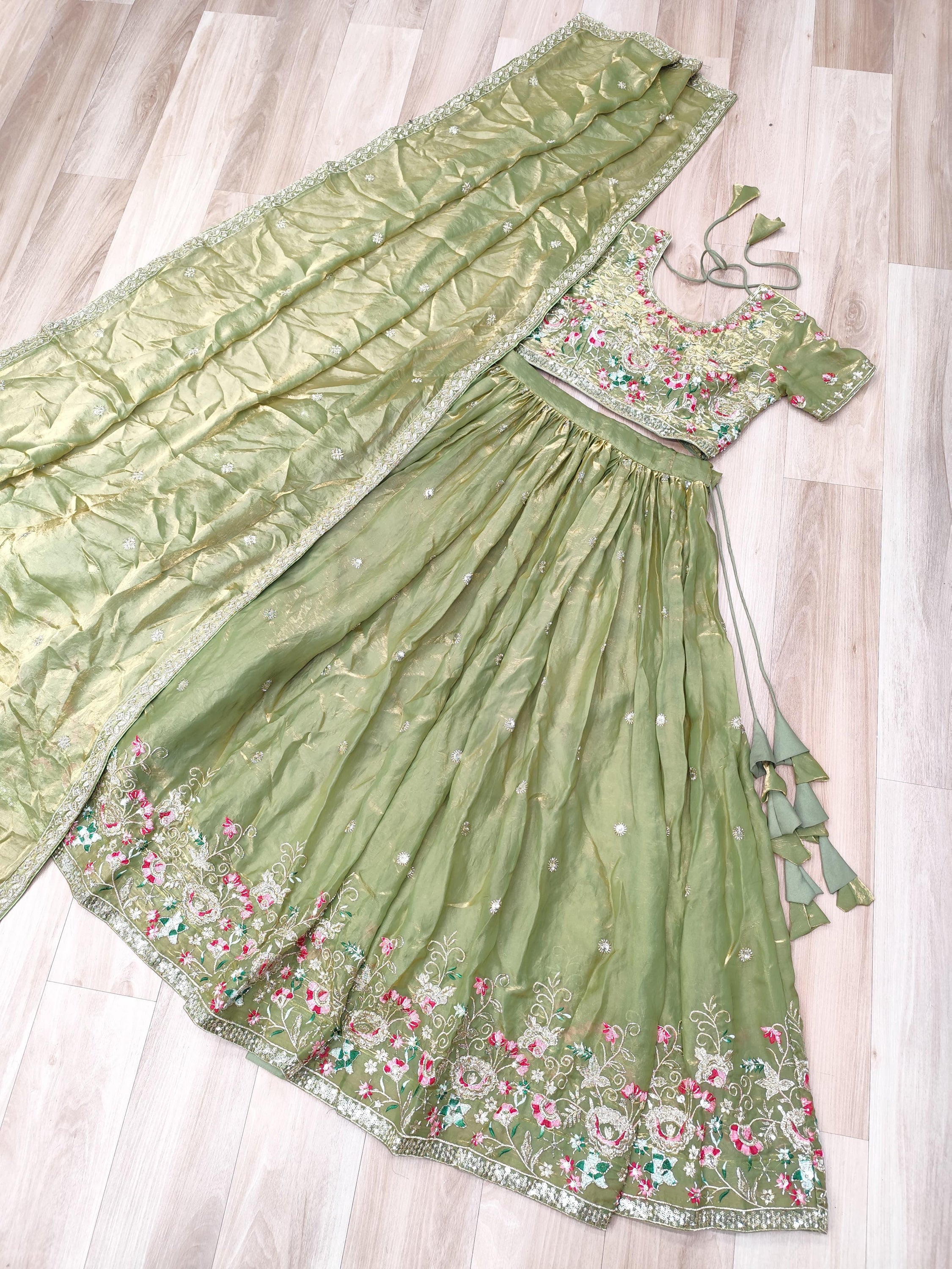 Amazeballs Green Embroidered Silk Mehendi Wear Lehenga With Blouse