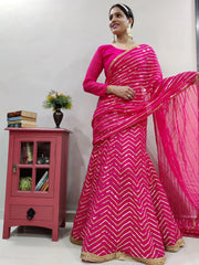Sweet Rani Pink Georgette Sequins Work Party Wear Lehenga Saree