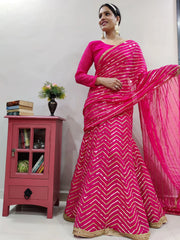 Sweet Rani Pink Georgette Sequins Work Party Wear Lehenga Saree