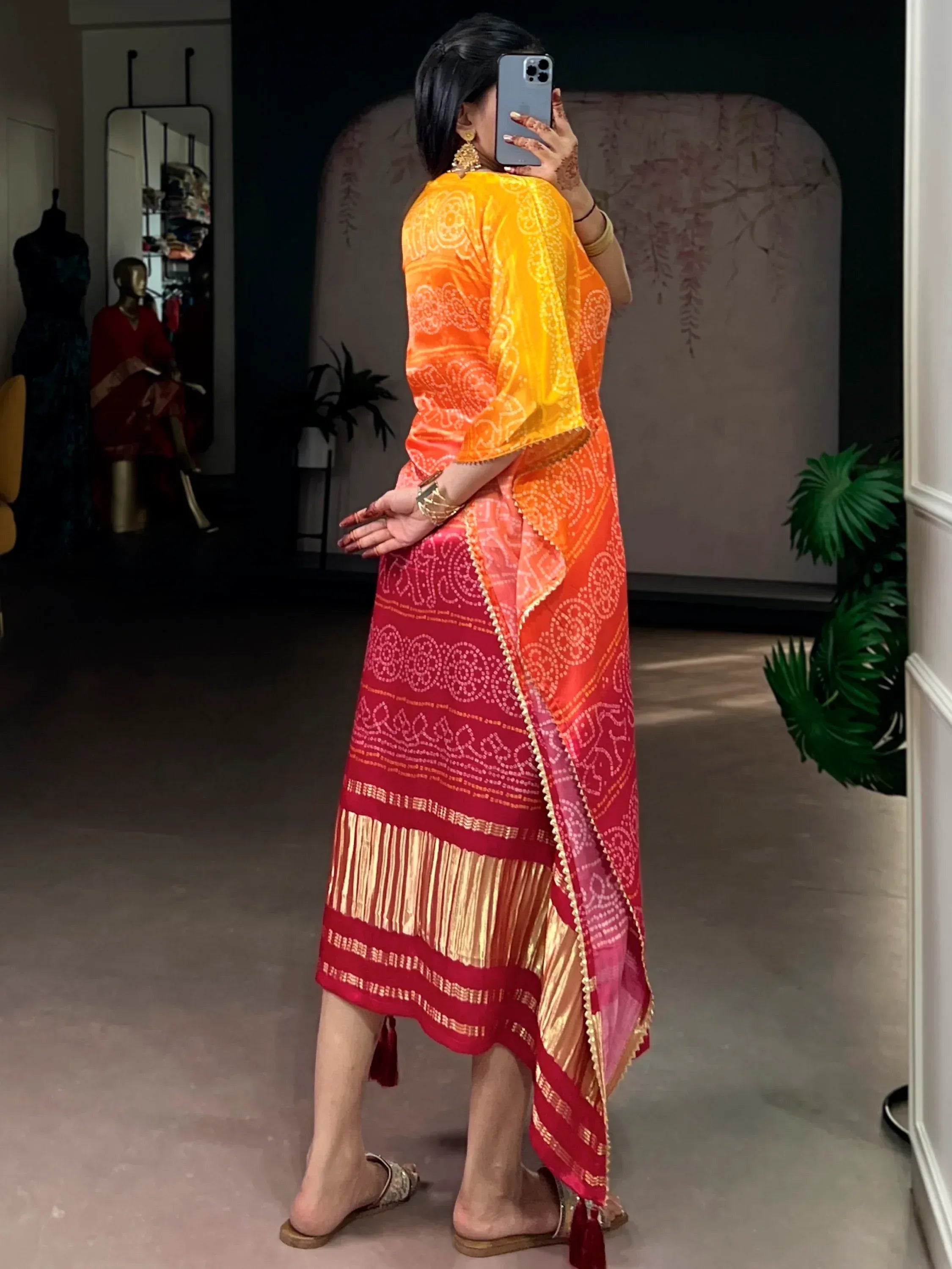 Stunning Yellow Digital Printed Gaji Silk Haldi Wear Kaftan