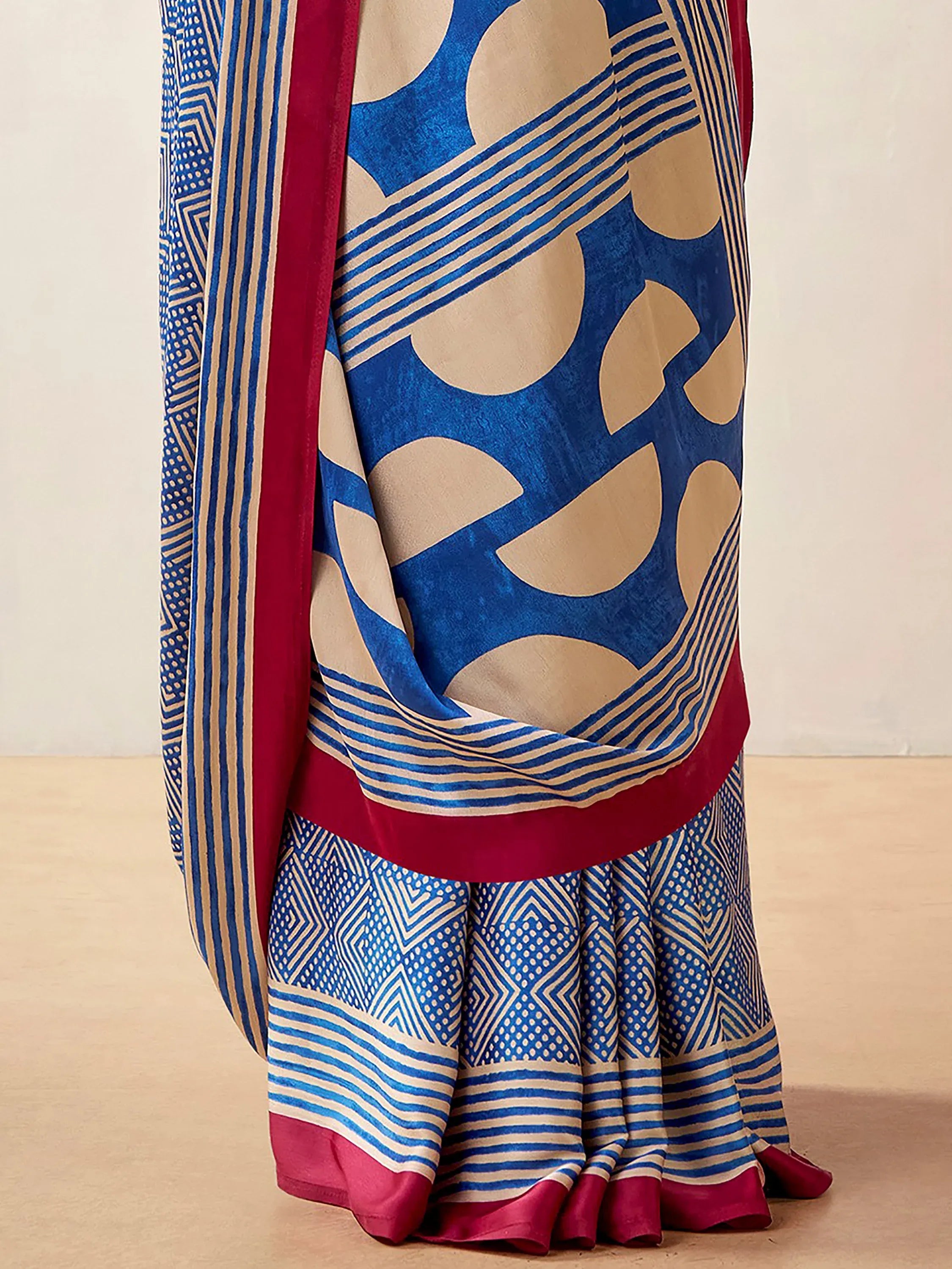 Mesmerizing Blue Digital Printed Satin Office Wear Saree With Blouse