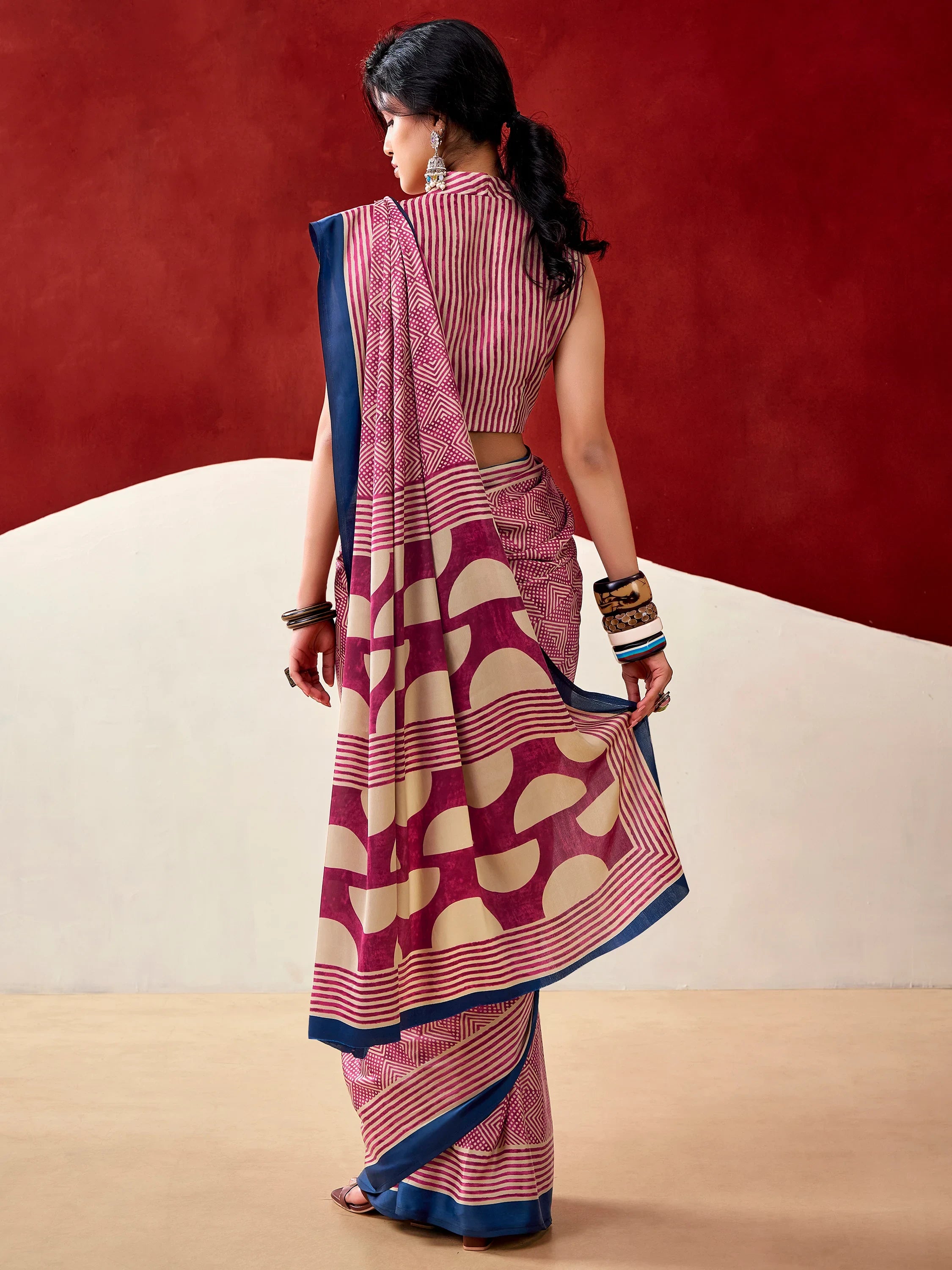 Gorgeous Pink Digital Printed Satin Office Wear Saree With Blouse