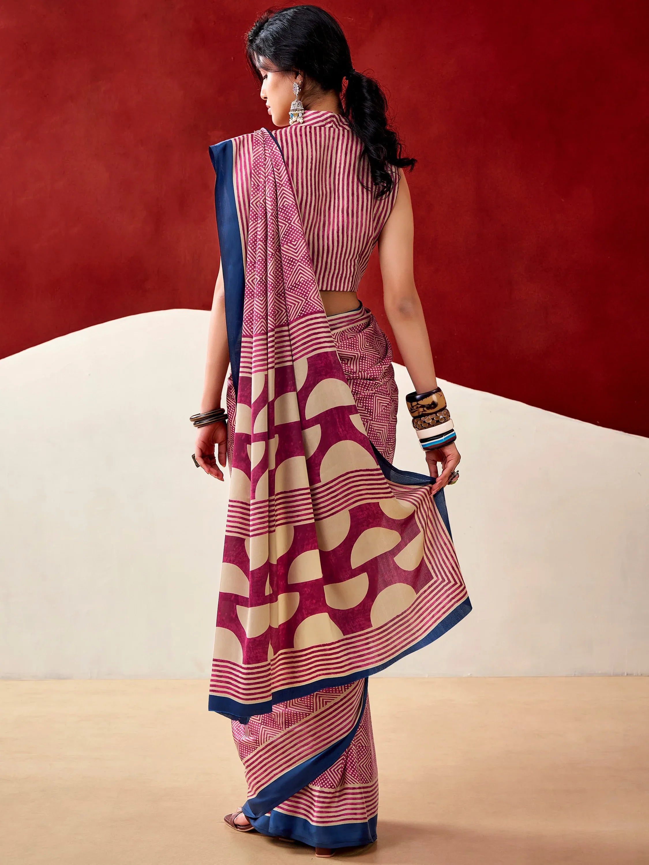 Gorgeous Pink Digital Printed Satin Office Wear Saree With Blouse