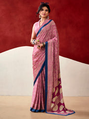 Gorgeous Pink Digital Printed Satin Office Wear Saree With Blouse