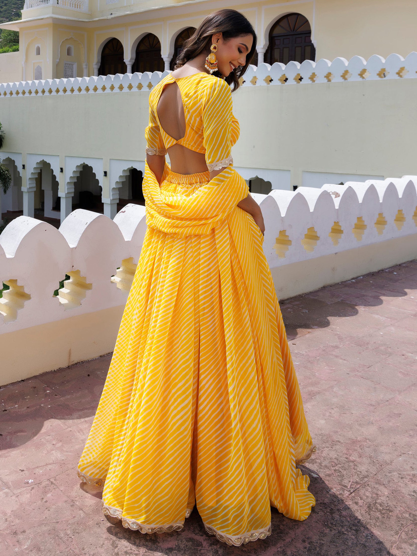 Enchanting Yellow Laheriya Printed Haldi Wear Lehenga Choli With Dupatta