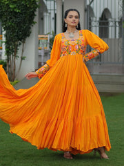 Adorable Orange Gamthi Work Rayon Festival Wear Gown