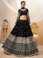 Seductive Black Zari Work Georgette Reception Wear Lehenga Choli