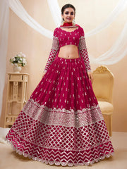 Mesmerizing Dark Pink Sequins Work Georgette Bridesmaid Lehenga Choli